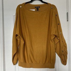 By Design Mustard Pullover Sweater Gold Dolman Button Ruched Sleeve XL NWT